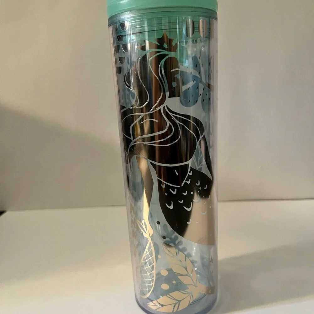 Starbucks 2020 Gold Mermaid Siren Clear Mint Green Acrylic Cold Cup Tumbler - Picture 4 of 7